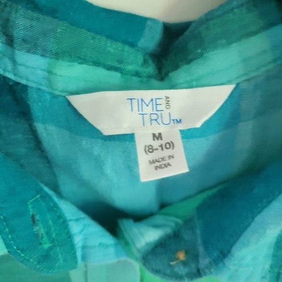 NWT Time and Tru Linen Blend Blue Green Sleeveless Button-Up Henley Top Size Med - Picture 6 of 8
